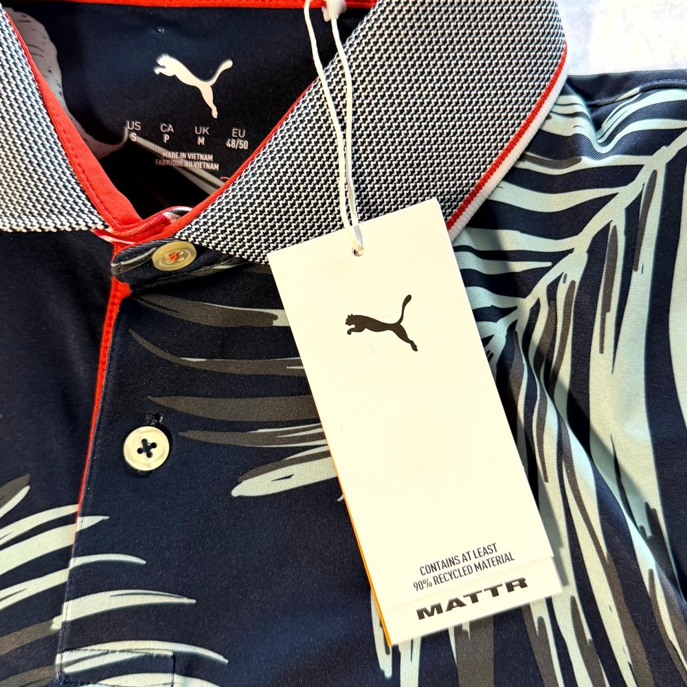Puma MATTR Golf Polo Shirt Mens Palm Floral Print Short Sleeve Red Blue Size S - Picture 3 of 9